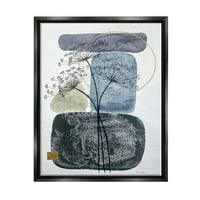 Moderni slojeviti botanički šljunak Sažetak grafičke umjetnosti Jet Black Framed Art Print Art Art