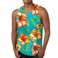 Muška jednobojna majica za fitness bez rukava s okruglim vratom, ljetni vrhovi s cvjetnim printom u nebesko plavoj