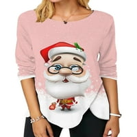 & Ženska tunika s printom Djeda Mraza i snježne pahulje, vesela božićna bluza, majica dugih rukava, pulover s