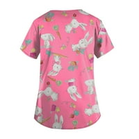 Ženske bluze ženske slatke tiskare s kratkim rukavima s vrhovima s izrezom radne džepne bluze ružičasta xxxxxl