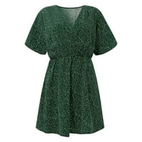 Ženske haljine Mini s kratkim rukavima Mini casual tiskani V-izrez ljetna haljina zelena m