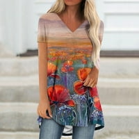 Inleife ljetne majice kratki rukavi modni modni casual cvijet v-izreza labava slika slika majica kratkih rukava