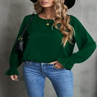 Ženske majice dugih rukava s volanima, Ležerne široke košulje, bluze, Crna, zelena, kaki