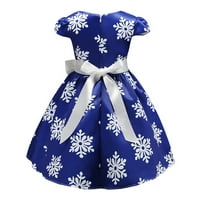 ; / Božićna haljina princeze za djevojčice s okruglim vratom s kratkim napuhanim rukavima i printom pahuljice,