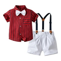 Komplet dječje odjeće za dječake Majica kratkih rukava s kravatom na crvene pruge Gornji dijelovi kratke hlače
