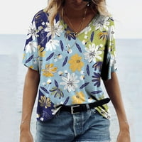 Proljetne košulje za žene Slatki ljetni vrhovi za žene plus size v vrat bluze majice kratkih rukava Odjeljna casual