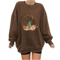 Ženska predimenzionirana majica s printom gljiva Slatki pulover dugih rukava širokog kroja s okruglim vratom ležerni
