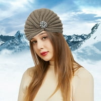 Ženske pletene kape od kaputa prugasti tiskani kape bez ikakvih kaputa s okruglim perlama kaki