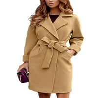 Ženski kaputi do koljena, jednoredni dugi kaput od mješavine vune s remenom, ženske kardigan jakne s odbijenim