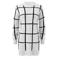 Outfmvch džemper haljina za žene o vratu vitka fit kontrastna rešetka elegantna jesenska zimska karoserica mini