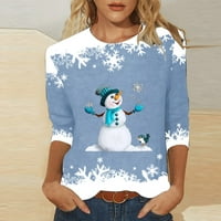 Božićne košulje za žene mahuna rukava modna snježna pahuljica grafički top casual odmor pulover bluza majica majica