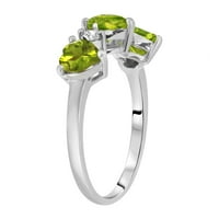 Galaxy Gold 14K Čvrsti bijeli zlatni prsten Trostruki dizajn srca s prirodnim dijamantima i prirodnim peridotom