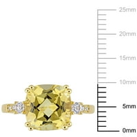 Ženski koktel prsten od 10k žutog zlata od citrina i bijelog safira s dijamantnim rezom od jastuka od 10k žutog