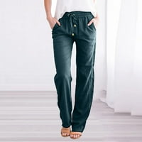 Uske i ravne jednobojne elastične hlače s dugim strukom, Ženske pamučne casual hlače