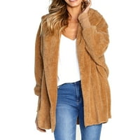 Zimski kaputi za žene plus veličina jakna od flecea dugih rukava s kapuljačom kardigan otvorena prednja odjeća