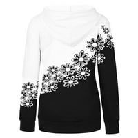 modne majice s kapuljačom za žene Zima-Jesen pulover dugih rukava Ležerne majice s džepovima s uzorkom bijela