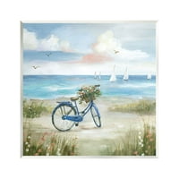Stupell Industries Mirni bicikl cvjetni košarice Scenični jedrilice Ocean Slikanje Umjetnička umjetnost Umjetnički
