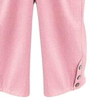 Ženske udobne jednobojne sportske skraćene hlače ljetne lanene široke ženske hlače Ženske hlače ružičaste boje,