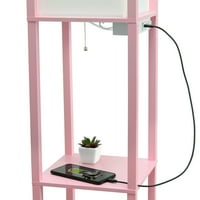 Podna svjetiljka jednostavnog dizajna s ulazima za punjenje u ružičastoj boji s lanenim sjenilom