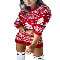 Seksi ples žena džemper haljina posada vrat pulover skakač božićni print mini haljine seksi zima crvena s