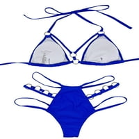 ';/ Ženski jednobojni kupaći kostimi za odrasle s vezicama, grudnjak s naramenicama s metalnim prstenom + tange