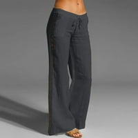 QiaoCaity ženke plus hlače za klirens casual solid solid visoki struk labavi džep ravni gumbi duge hlače tamno