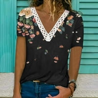 Ženske ljetne majice od čipke od guipure u boji, jednobojne bluze s dubokim izrezom u obliku slova u u obliku