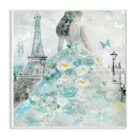 Kolekcija kućnog dekora Parižanka s leptirom i svijetloplavom cvjetnom haljinom, slika na velikoj zidnoj ploči,