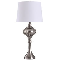 Stolna svjetiljka od brušenog čeličnog vrtložnog stakla sa srebrnim staklom i bijelim konusnim bubnjem