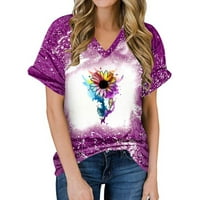 Ženske majice, ženski cvjetni vrhovi, Majica kratkih rukava s izrezom u obliku slova u, ležerna majica za vježbanje,