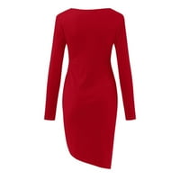 Ženske haljine V-izrez asimetrična ležerna mini tiskana ljetna haljina s dugim rukavima crvena m