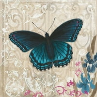 Tamno plavi leptir slikati ispis na zamotanom platnu