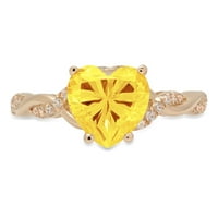2,1 karatni žuti simulirani dijamant u obliku srca od 14 karatnog žutog zlata s gravurom vjenčanog prstena za