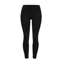 Yoga hlače za žene s džepovima Visoki struk kontrola trbuha Slim gamaše crno s