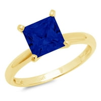 1CT princeza izrezana simulirana plava safira 18k Angažiranog prstena za angažiranje žutog zlata Veličina 5.25
