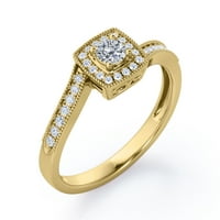 U ravnini s izbočenim zupcima 0. Zaručnički prsten s dijamantom okruglog reza od 10 karatnog žutog zlata