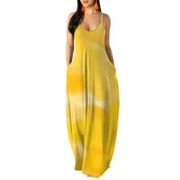 Ženske haljine bez rukava maxi modno tiskani V-izrez ljetna haljina žuta 5xl