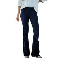 Ženske jednobojne valovite hlače s visokim strukom, uklopljenog kroja, Ležerne hlače s elastičnim strukom, Ležerne