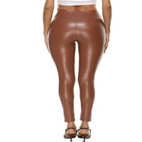 Ženske uske hlače od PU kože Plus size, visokog struka, jednobojne elastične hlače koje grle trbuh, prozračne