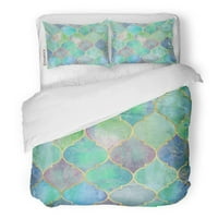 Set posteljine s uzorkom Vintage marokanska zlatna linija akvarel Tirkizno plava ljubičasta zelena vitraž akvarel