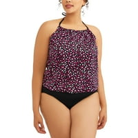 Ženski jednodijelni kupaći kostim s bluzom veličine plus s visokim vratom