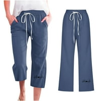 Fartey Capri hlače za žene pamučne posteljine Elastični struk džepovi za izvlačenje hlače vreća