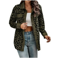 Ženska leopardova prevelika jakna s dugim rukavima s gumbima i džepovima
