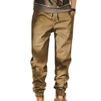 Muške hlače u boji, jednobojne, s labavim džepovima, proljeće-jesen, vintage teretne hlače s vezicama za posao