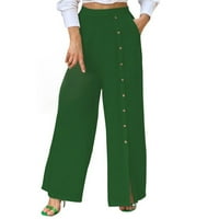 AMTDH ženske čvrste boje pamučne lanene hlače Rad ležerna plaža dugačke palazzo hlače protočne lagane hlače Lady