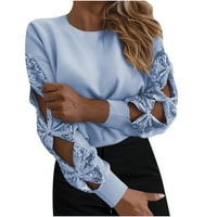 Ženske modne ekipe vrat gornji dugi rukavi šuplje šljokice luk bluze bluze plave xxl