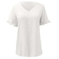 Ženske Ležerne majice s izrezom u obliku slova U, bluze s kratkim rukavima, košulje na kopčanje u bijeloj boji
