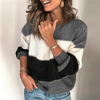 Džemperi za žene ženski džemper Na pruge s izrezom u obliku slova U i blokovima u boji pleteni pulover dugih rukava