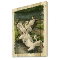 DesignArt 'pelikani koji se odmaraju u blizini riječne vode' tradicionalni tisak na prirodnom borovom drvetu