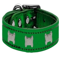 Ogrlica za pse od kože i kostiju, smaragdno zelena, smaragdno zelena